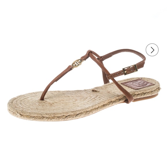 Tory Burch Brown Leather Emmy Flat
Espadrilles Thong Sandals Size 8 tan gold - Picture 1 of 9